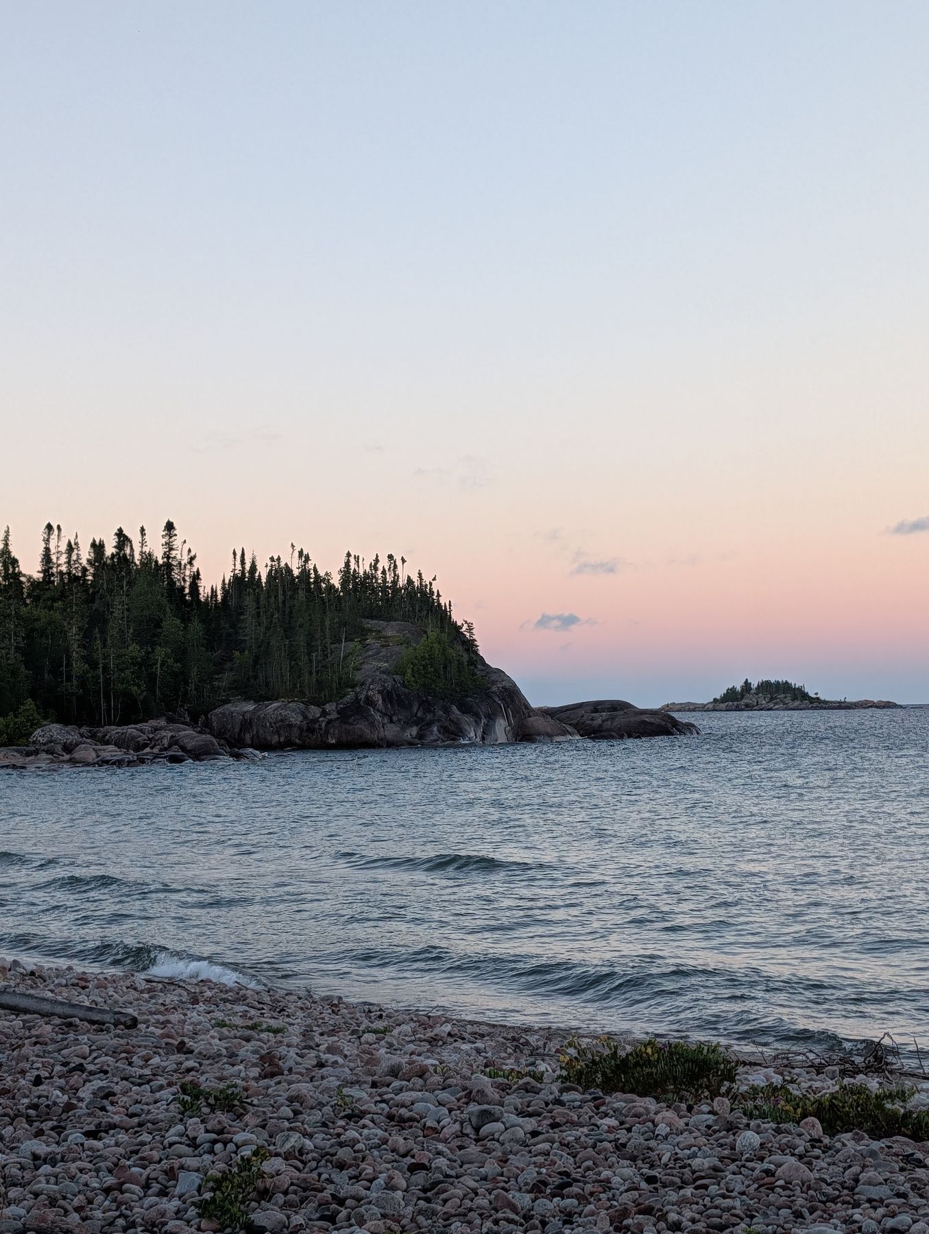 First light on the cobble beach at the White Gravel River