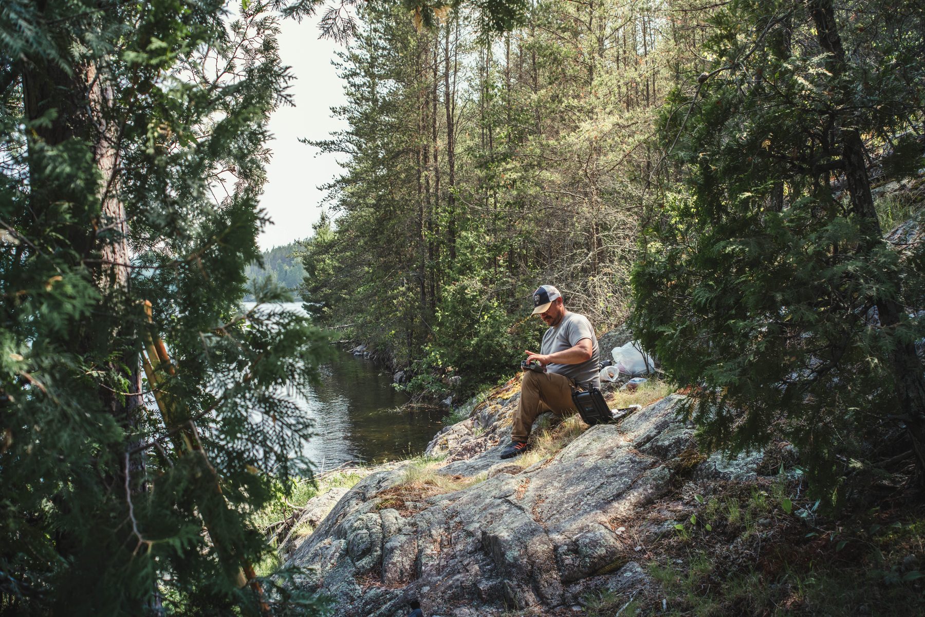 Checking the map where the lake narrows
